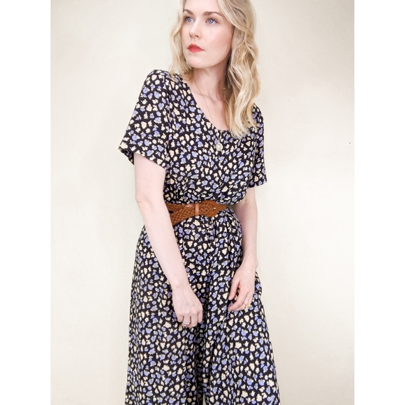 80s Culotte Jumpsuit Short Sleeve Ditzy Floral - Picture 3 of 15